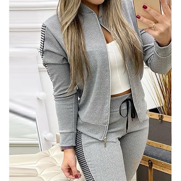 🎉HP🎉 Contrast Plaid Jacket and Drawstring Pants - Picture 2 of 4